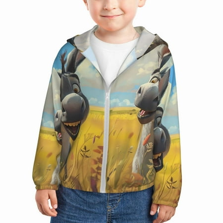 

Ocsxa Funny Countryside Donkey Print Kids Active Zipper Sun Protection Jacket Boys Girls Hooded Cooling Shirt-2 Years