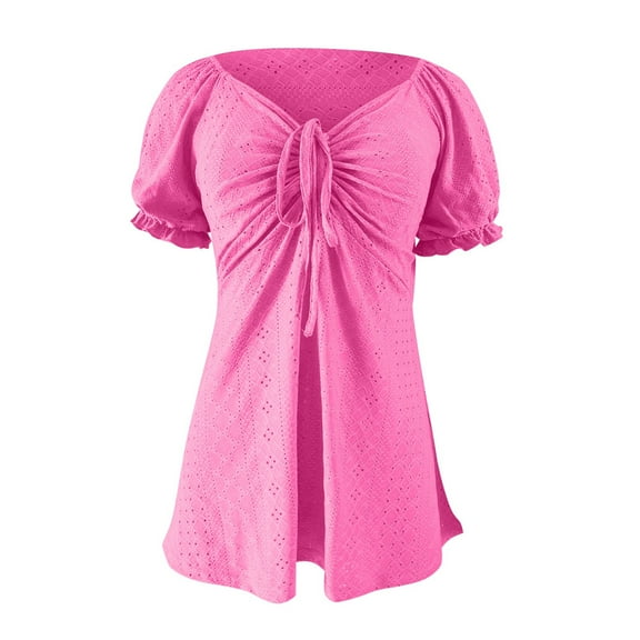 Women Blouses Fashion Shirts Women Long Sleeve Athletic Shirts for Puff Long Sleeve Blouse compatible with Macrame Blouse Womens Dry Wick Tall Woman Short for Dressy Hot Pink 2XL