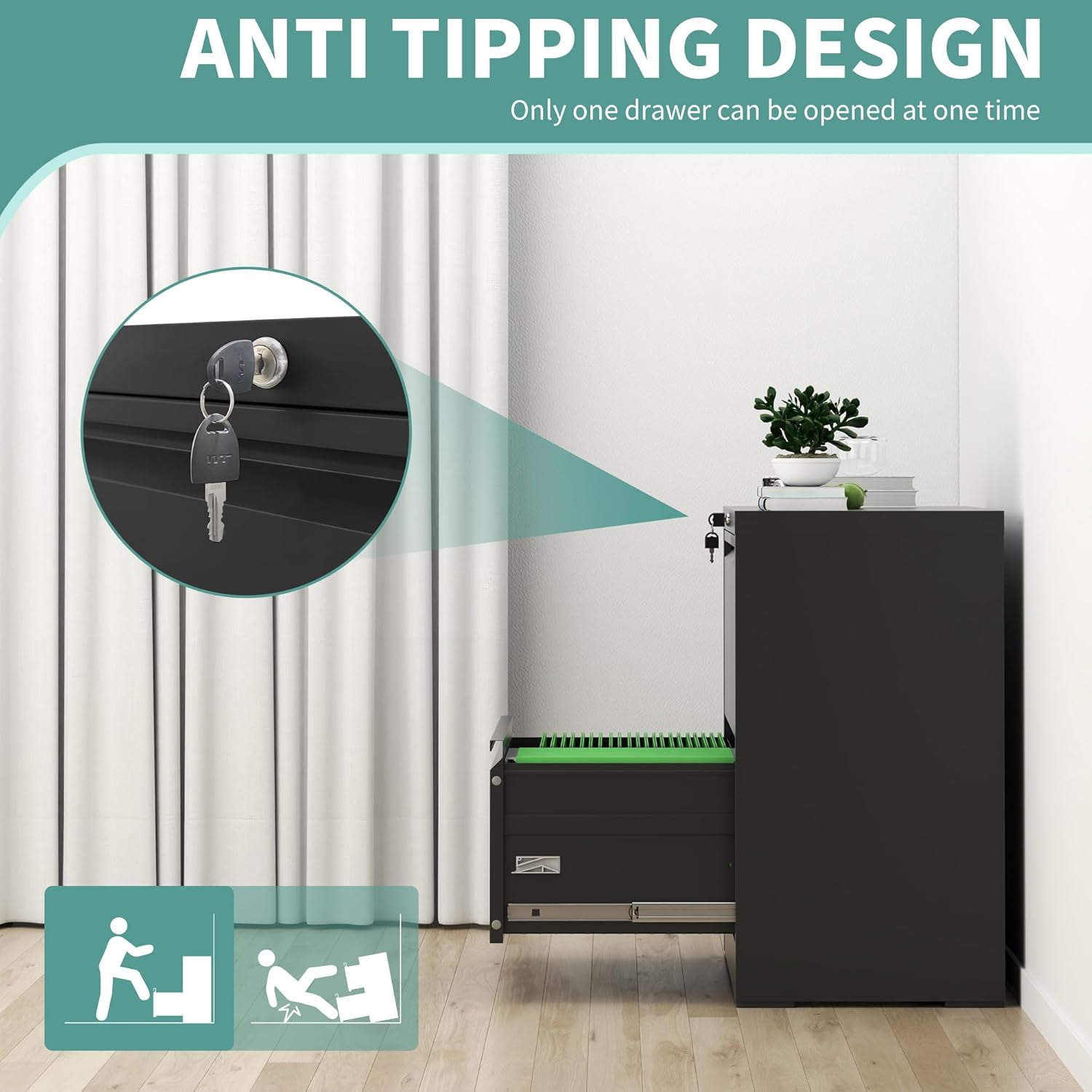 Metal Lateral File Cabinet with Lock for Home Office, Steel Wide Filing Organization Storage Cabinet
