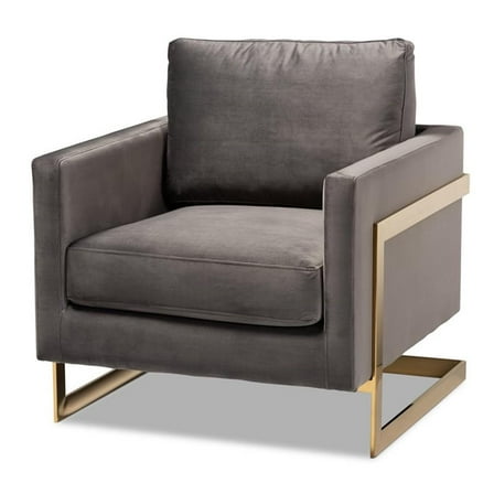 Bowery Hill Velvet Fabric with Gold Finish Accent Chair in Gray