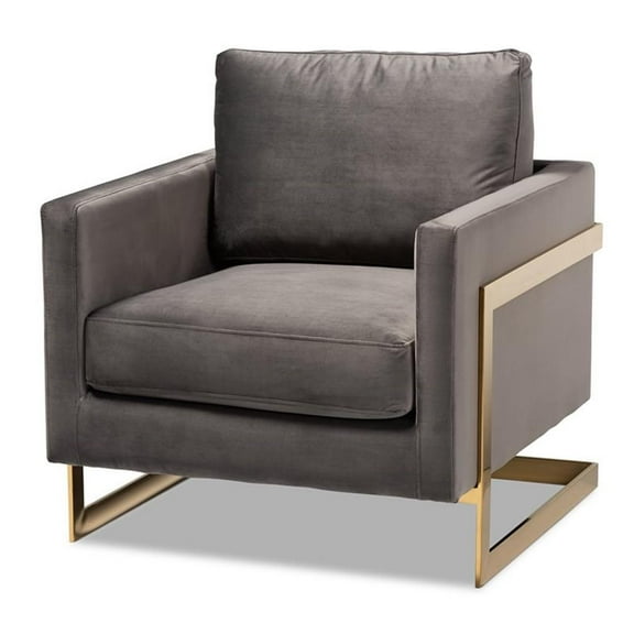 Bowery Hill Velvet Fabric with Gold Finish Accent Chair in Gray