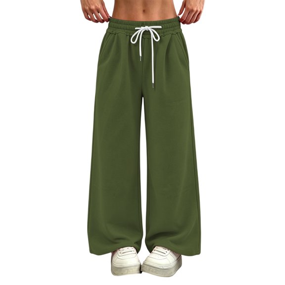 Nfurl Womens Barrel Sweatpants Mid Rise Wide Leg Pants with Pockets Elastic Waist Baggy Sweatpant Trendy Going Out Workout Casual Pants Army Green,S