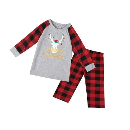 

Aompmsdx Matching Family Pajamas Sets Christmas Letter And Plaid Printed Long Sleeve Tee And Bottom Loungewear (Kid)Family Christmas Pajamas