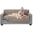 thumbnail image 1 of Original Patent Pending Reversible Small Sofa Protector, Many Colors, Seat Width to 62 Inch, Furniture Slipcover, 2 Inch Strap, Couch Slip Cover Throw for Pet Dogs, Cats, Light Taupe, 1 of 8