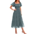 thumbnail image 1 of Vestido PRETTYGARDEN Midi de Tul con Fruncido y Mangas Abullonadas en Salvia S, 1 of 7