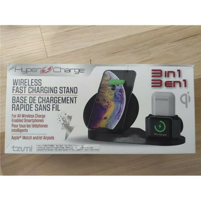 Tzumi 7074 Station de Recharge Rapide Sans Fil Qi 3-en-1, Noir