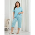 thumbnail image 4 of ValueVibe Women Plus Size Pajama Sets V-Neck Short Sleeve and Capri Pants Pajamas 2 Piece Loungewear Sets, Blue Plaid XL, 4 of 11