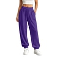thumbnail image 6 of Womens Jogger Sweatpants Elastic High Waist Solid Relaxed Fit Joggers Ribbed Cuff Casual Athletic Trousers with Side Pockets Purple L, 6 of 6