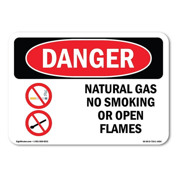 OSHA Danger Sign - Natural Gas No Smoking Or Open Flames | Decal | Protect Your Business, Construction Site, Shop Area |  Made in The USA