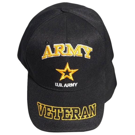 Army Star With Veteran On Bill Black Embroidered Cap Hat CAP491E - Licensed