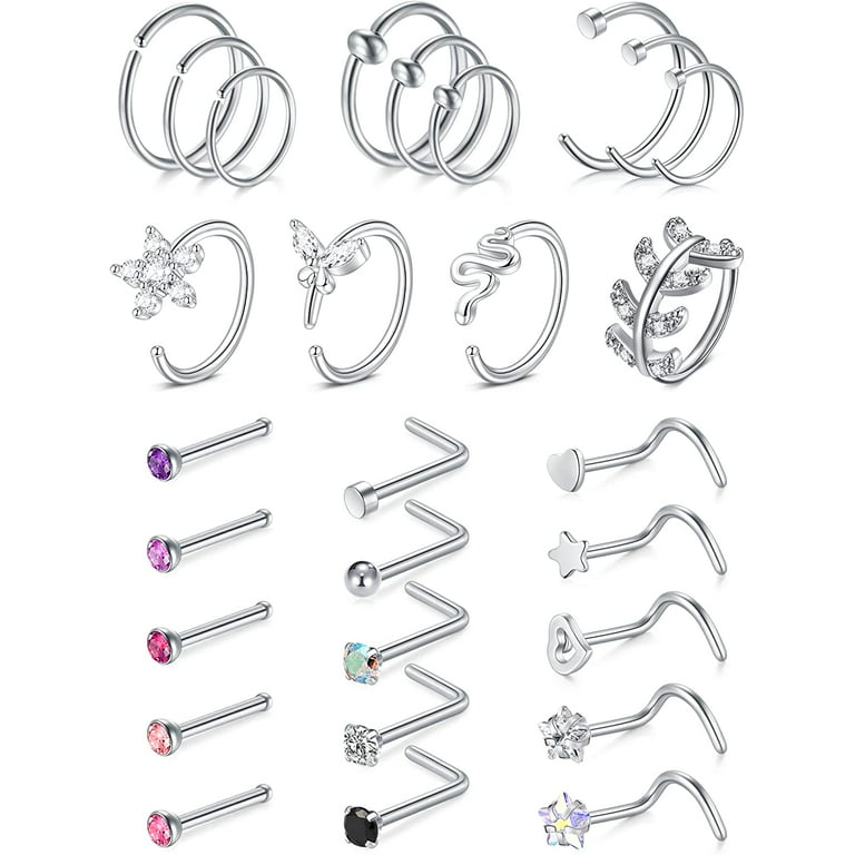 18G Nose Rings Hoops Nose Rings Studs for Nose Piercings Surgical Steel Nose  Piercing jewelry for Women Men 