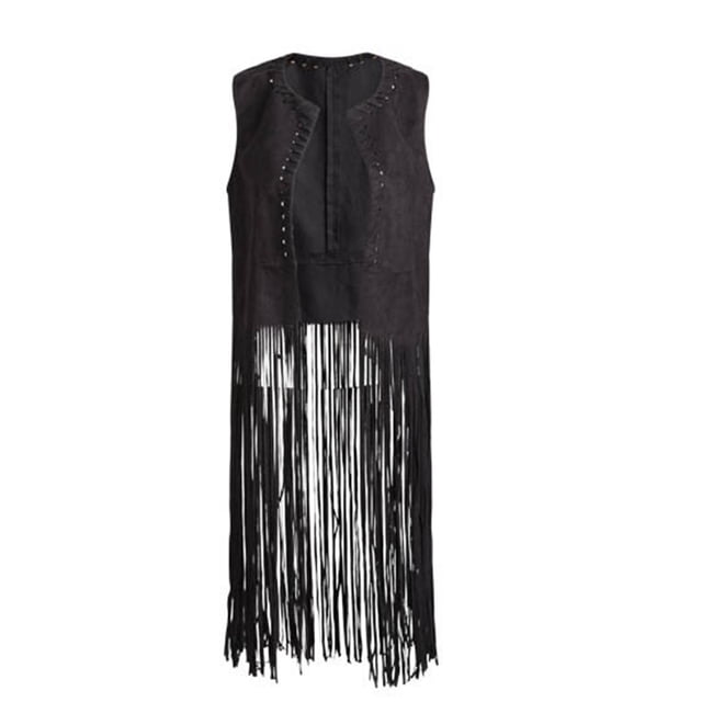 sweethay Mujeres sin mangas estilo occidental chalecos con flecos cintura delicada retracción atractivo encanto cárdigan chaleco Hippie Accesorios de disfraces negro SG