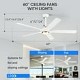 thumbnail image 4 of 60 inch White and Gold Ceiling Fan with Light Remote, 5 Blades Quiet Reversible DC Motor, Modern 60 Inch Ceiling Fan for Indoor Outdoor Bedroom Porch, 4 of 7