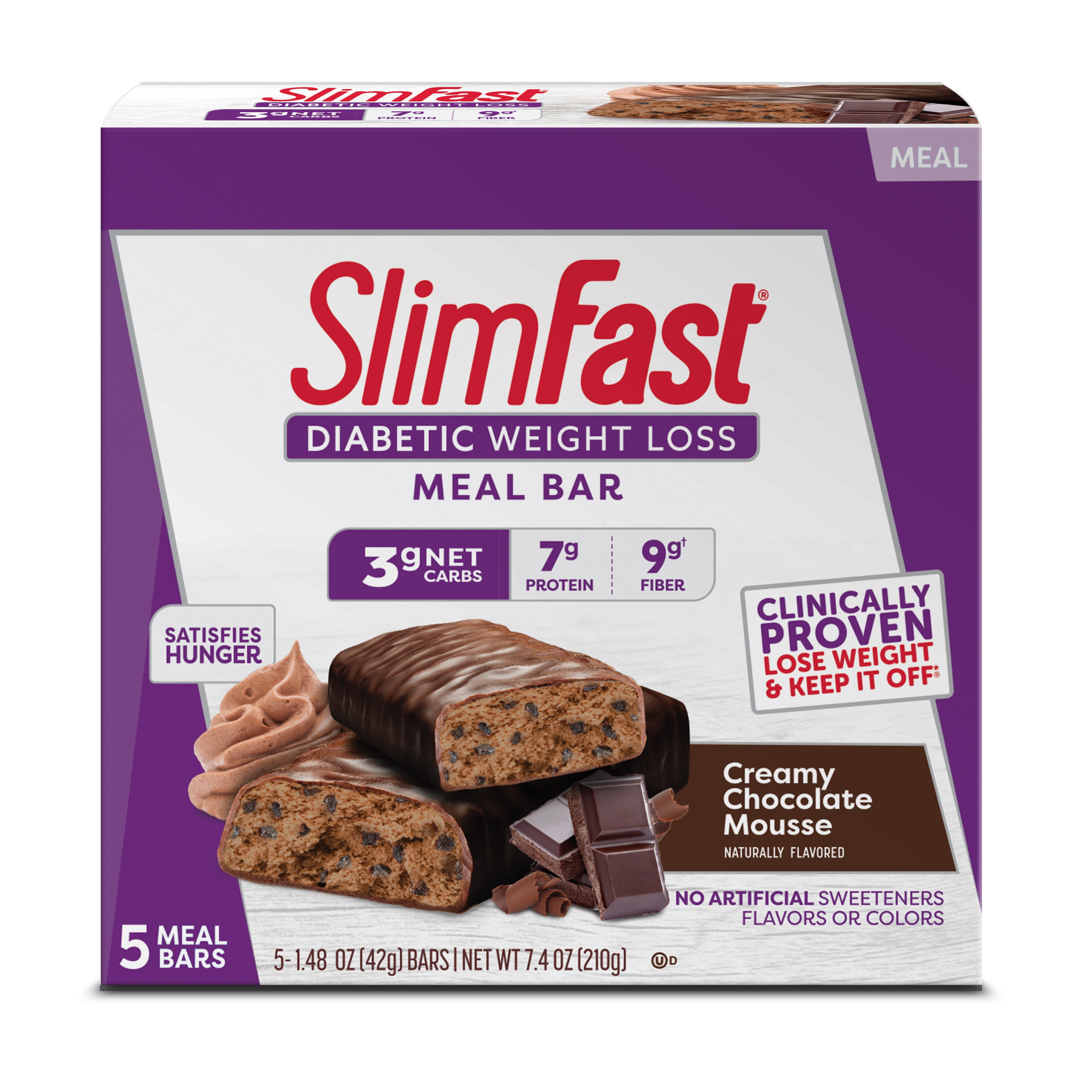 SlimFast Diabetic Weight Loss Meal Replacement Bar Creamy Chocolate 