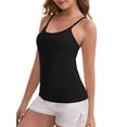 thumbnail image 4 of INSPIRE CHIC Women's Spaghetti Straps Flowy Swing Camisole with Padded Comfortable Long U-Neck Wrinkled Tank Top S Black, 4 of 6