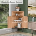 thumbnail image 4 of Yechen 39.7" Corner Storage Cabinet with Adjustable Shelf and Rattan Doors, Small Boho Corner Shelf Stand with Open Storage, Freestanding Cabinet for Bathroom, Living Room/Metal Legs/Light, 4 of 15