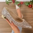 thumbnail image 6 of Miluxas Women's Sequins Closed Pointed Toe Flat Shoes Comfortable Slip On Shiny Bridal Wedding Flats Classic Chunky Heel Party Dress Shoes Rose Gold 9(42), 6 of 9