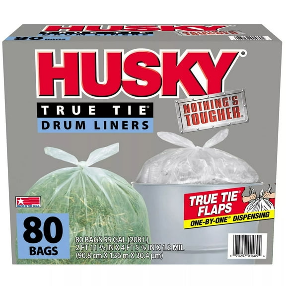 Husky 55 Gallon Clear Flap Tie Drum Liner- 80 ct. Trash Bags