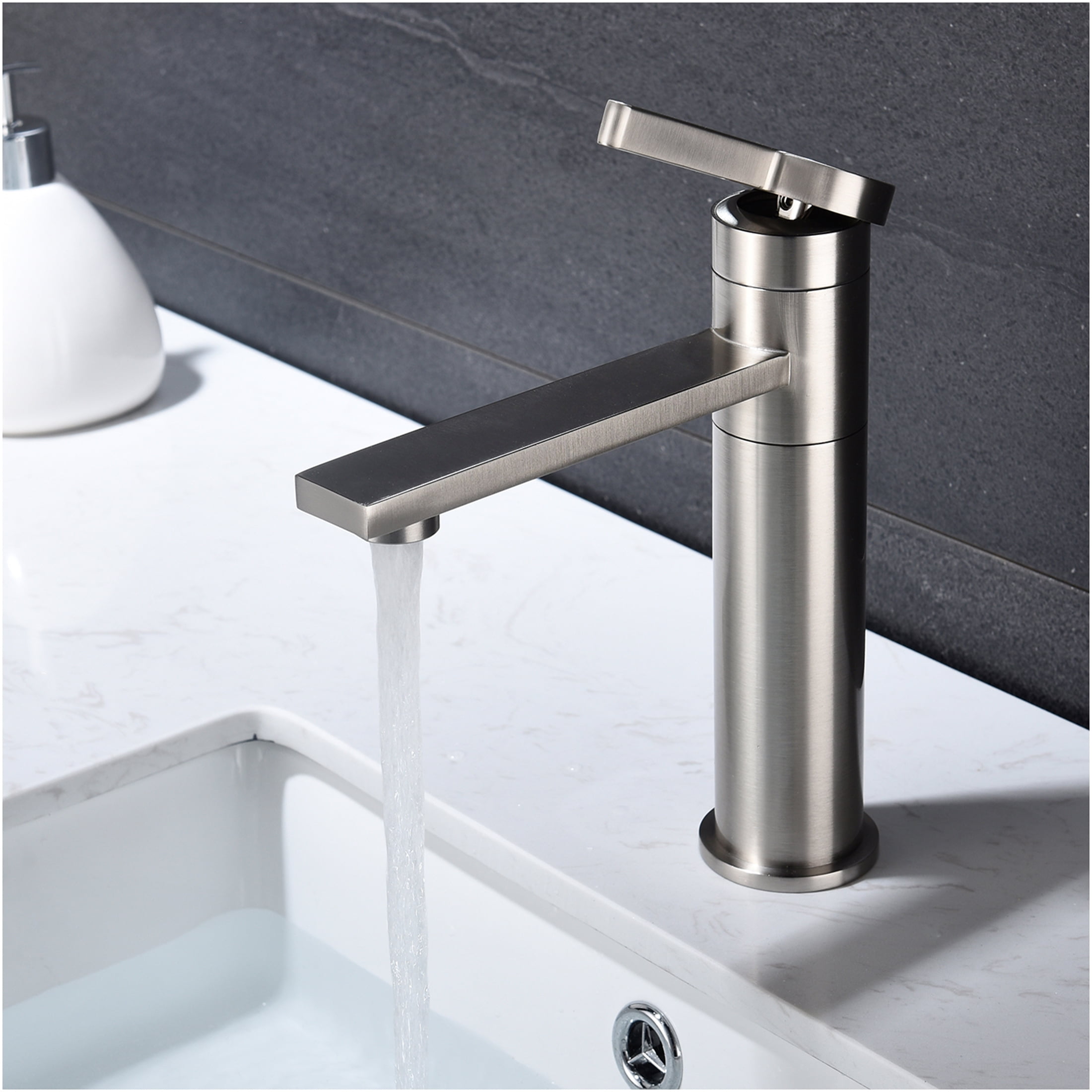 JERFIT Single Handle Bathroom Sink Faucet, Brushed Nickel Vanity Faucet for Single Hole Mount, Stainless Steel, Spot and Fingerprint Resistant