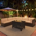 thumbnail image 7 of YODOLLA 7-Piece Patio Furniture Set with 43" Fire Pit Table, Rattan Wicker Outdoor Sectional Sofa Couch with Table Patio Conversation Set for Lawn& Backyard In Beige, 7 of 7