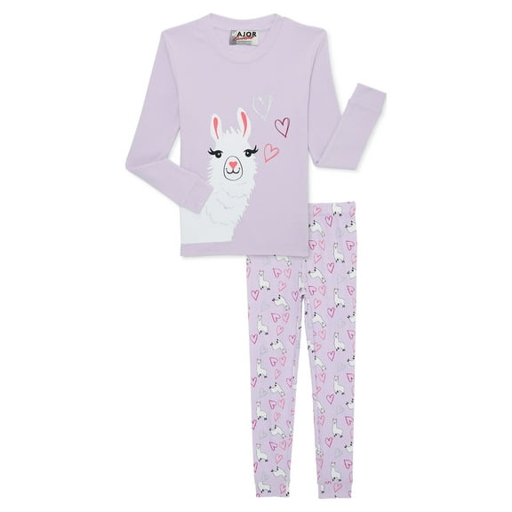 Major Cuddles Girls Long Sleeve Top and Pants Pajama Sleep Set, 2-Piece, Sizes 4-12
