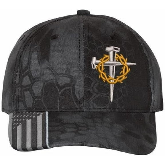 Unisex Jesus 3-Nail Cross Hat | Adjustable American Flag Christian Baseball Cap | Religious Casual Headwear（Black X  1 PCS）