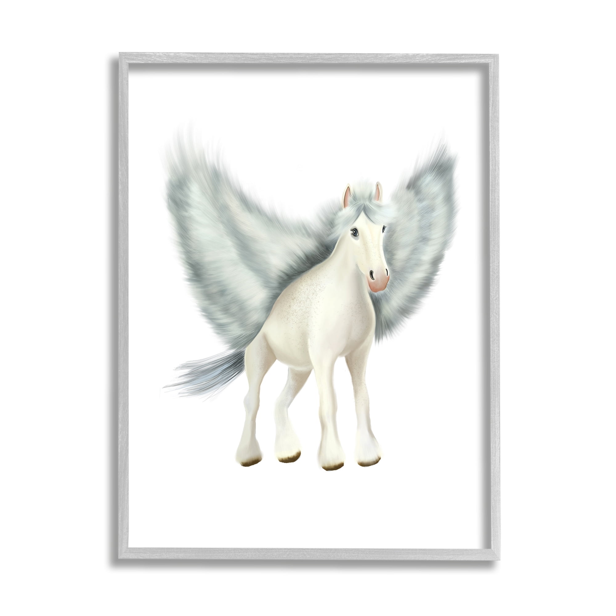 Stupell Industries Mythical Pegasus Creature Flying Horse Fantasy Painting Painting Gray Framed Art Print Wall Art, Design by Studio Q