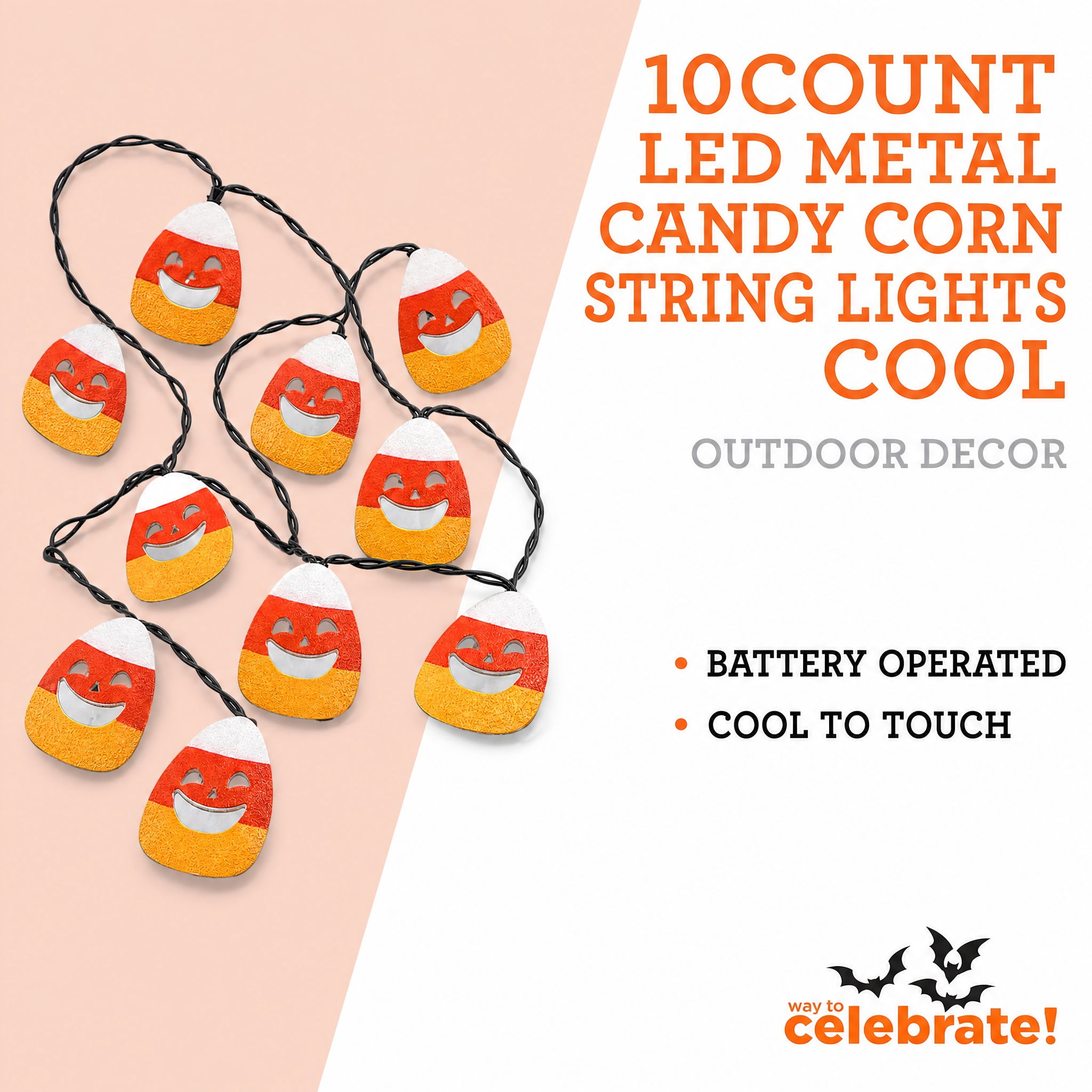 Indoor 10-Count LED Metal Candy Corn String Lights, Cool White, 4.5', Halloween by Way To Celebrate