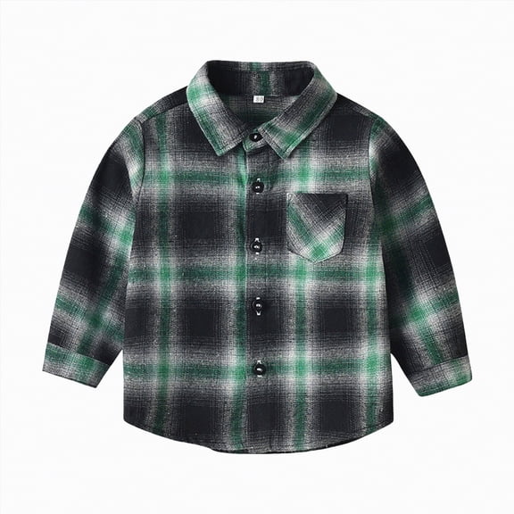 CAICJ98 Toddler Baby Boys Girls Jacket Plaid Flannel Shirt for Boys Long Sleeve Button Down Shacket Kids Boy Coat Fall Winter Top (Green,7-8 Years)