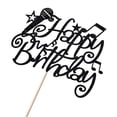 thumbnail image 4 of Adorno para Pastel de Cumpleaños Micrófono Negro con Brillo Naicaek, 4 of 7