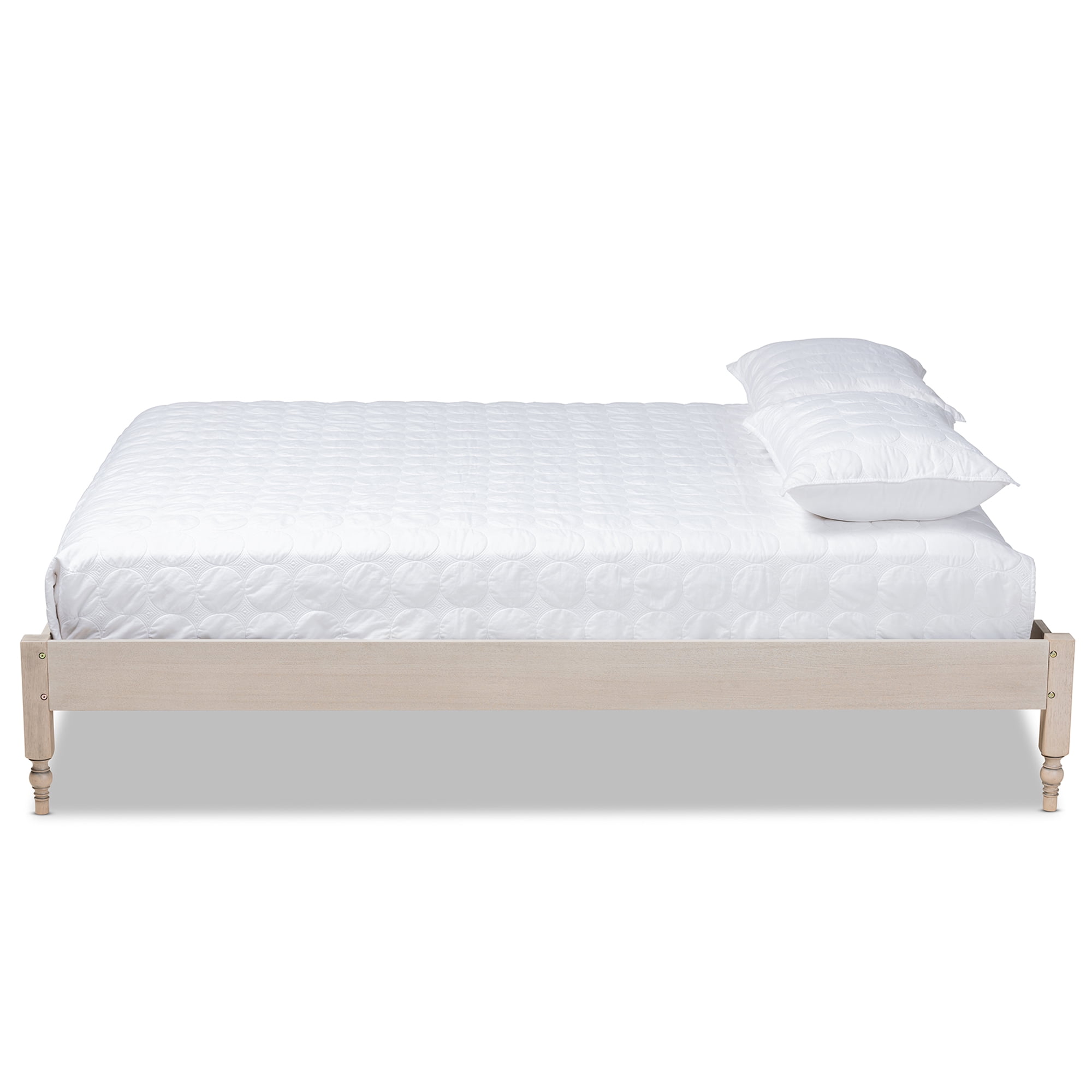 Baxton Studio Laure French Bohemian Antique White Oak Finished Wood King Size Platform Bed Frame