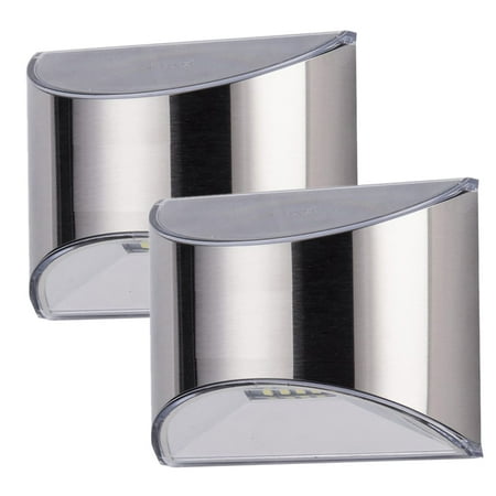

Walmeck 2Pcs Outdoor Stainless Steel Solar Wall Lamp Waterproof 4 Leds Yard Garden Fence Step Stairs Lights