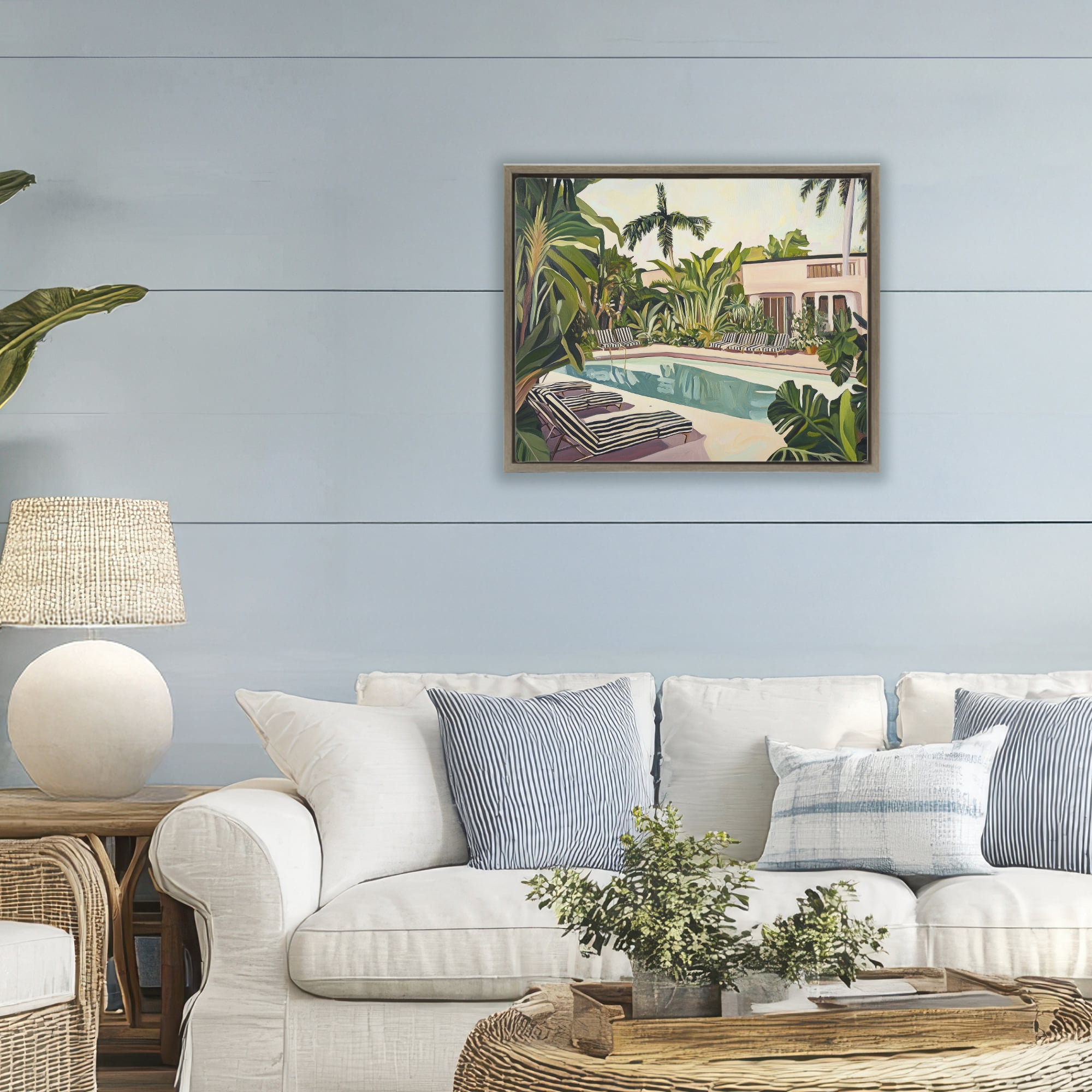 Stupell Industries Poolside Resort Lounge Chairs Brown Framed Floater Canvas Wall Art, design by Sisi and Seb