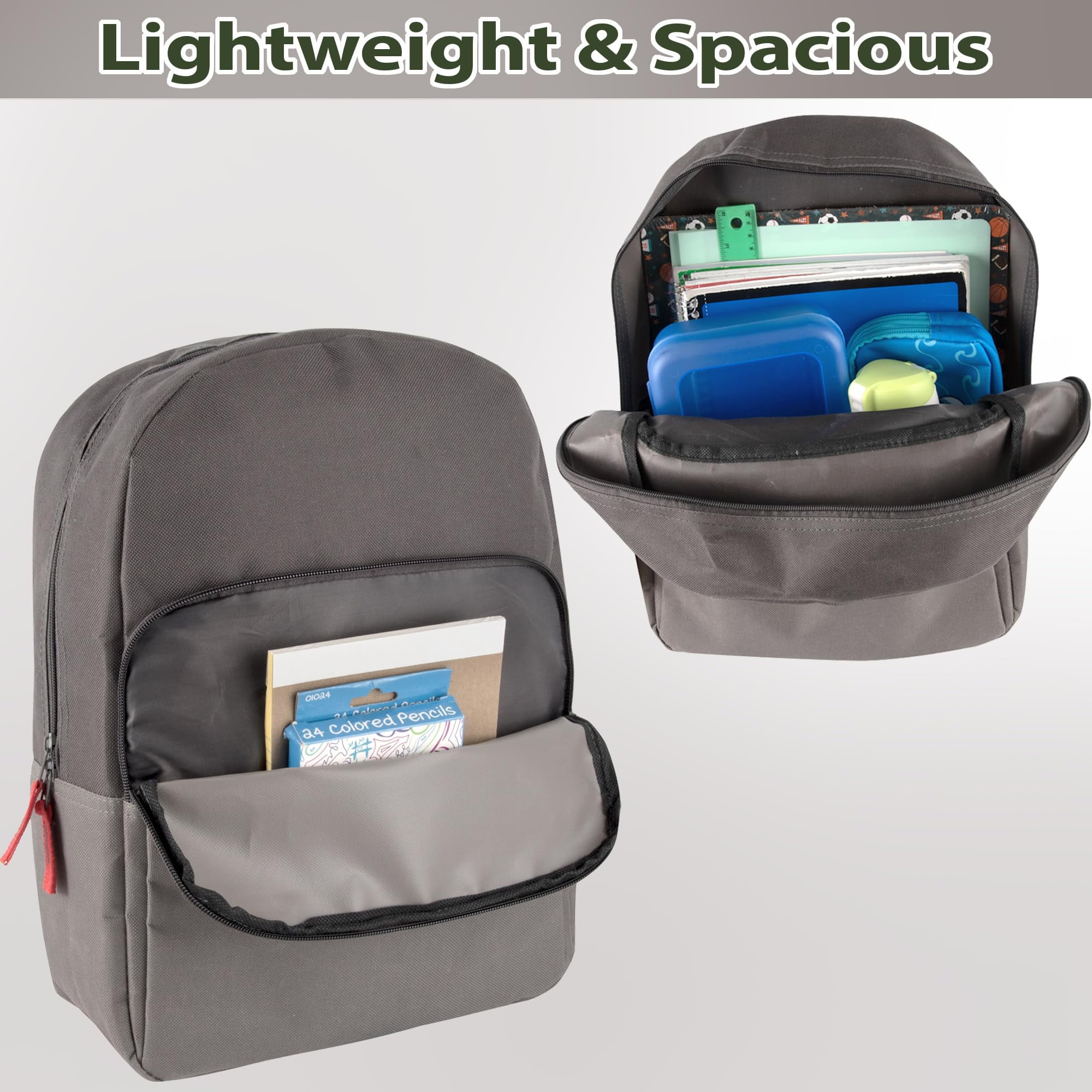 15 Inch Classic Solid Color Backpack with Front Zippered Pocket for Commuting and Travel in Gray & Charcoal