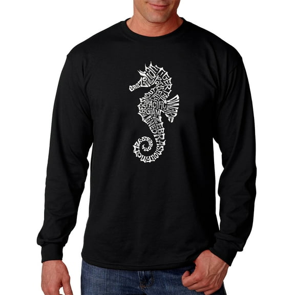 LA Pop Art Men's Word Art Long Sleeve T-shirt - Types of Seahorse
