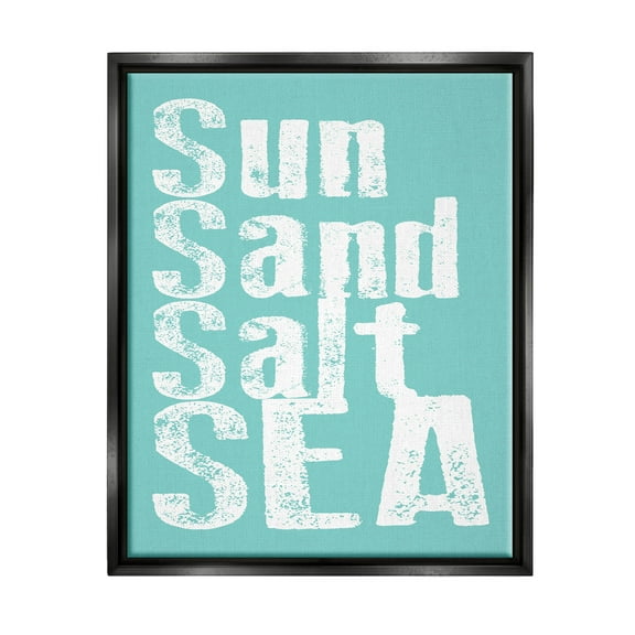 Stupell Industries Sun Sand Salt Sea Phrase Graphic Art Jet Black Floating Framed Canvas Print Wall Art, Design by Alli Rogosich