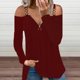 thumbnail image 2 of Mujeres Casual Hombro frío Cuello en V Suelto Cremallera sólida Manga larga Tops Blusa de mujer Fridja fjkfkj4257, 2 of 5