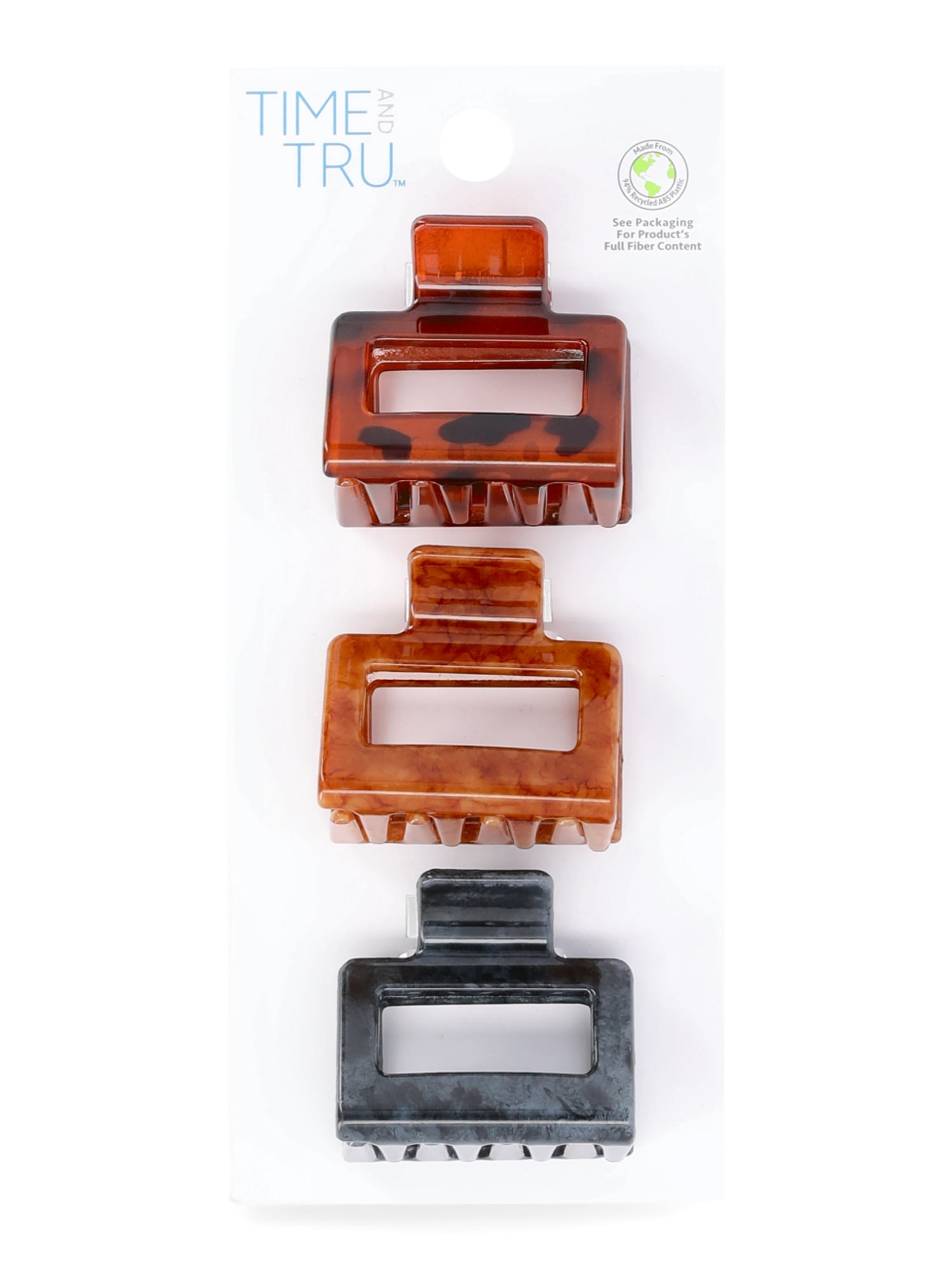 Time and Tru Square Claw Clips, 3-Pack