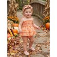 thumbnail image 6 of RUINIXCW Baby Girls Halloween Plaid Romper Sleeveless Pumpkin Print Tiered Tie Shoulder Playsuit with Headband, 6 of 8