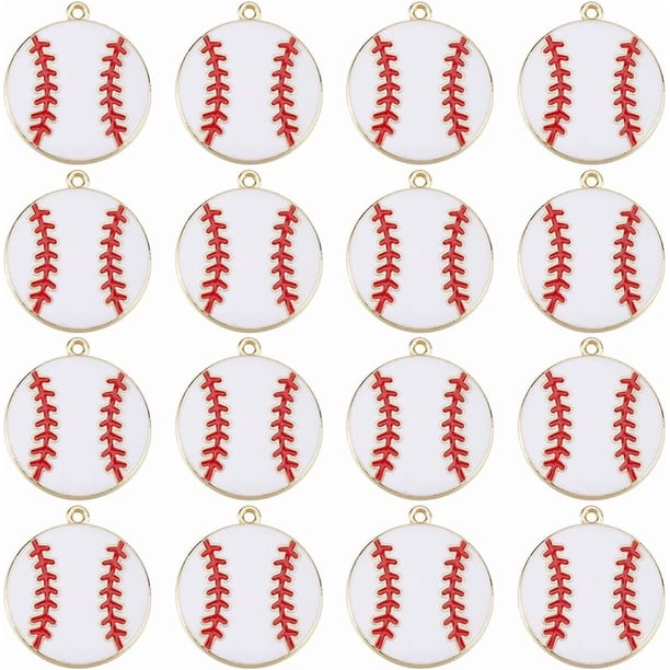 1 caja de 60 dijes deportivos de esmalte, pequeños dijes de béisbol de metal, colgantes de pelota de tenis de aleación blanca, dijes deportivos de sóftbol.