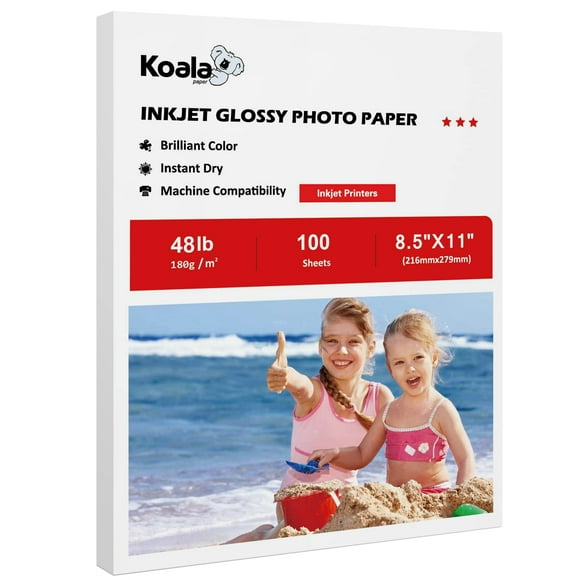 Papel fotográfico Koala Glossy Inkjet, 8.5 x 11 pulgadas, 180 g/m², 100 hojas