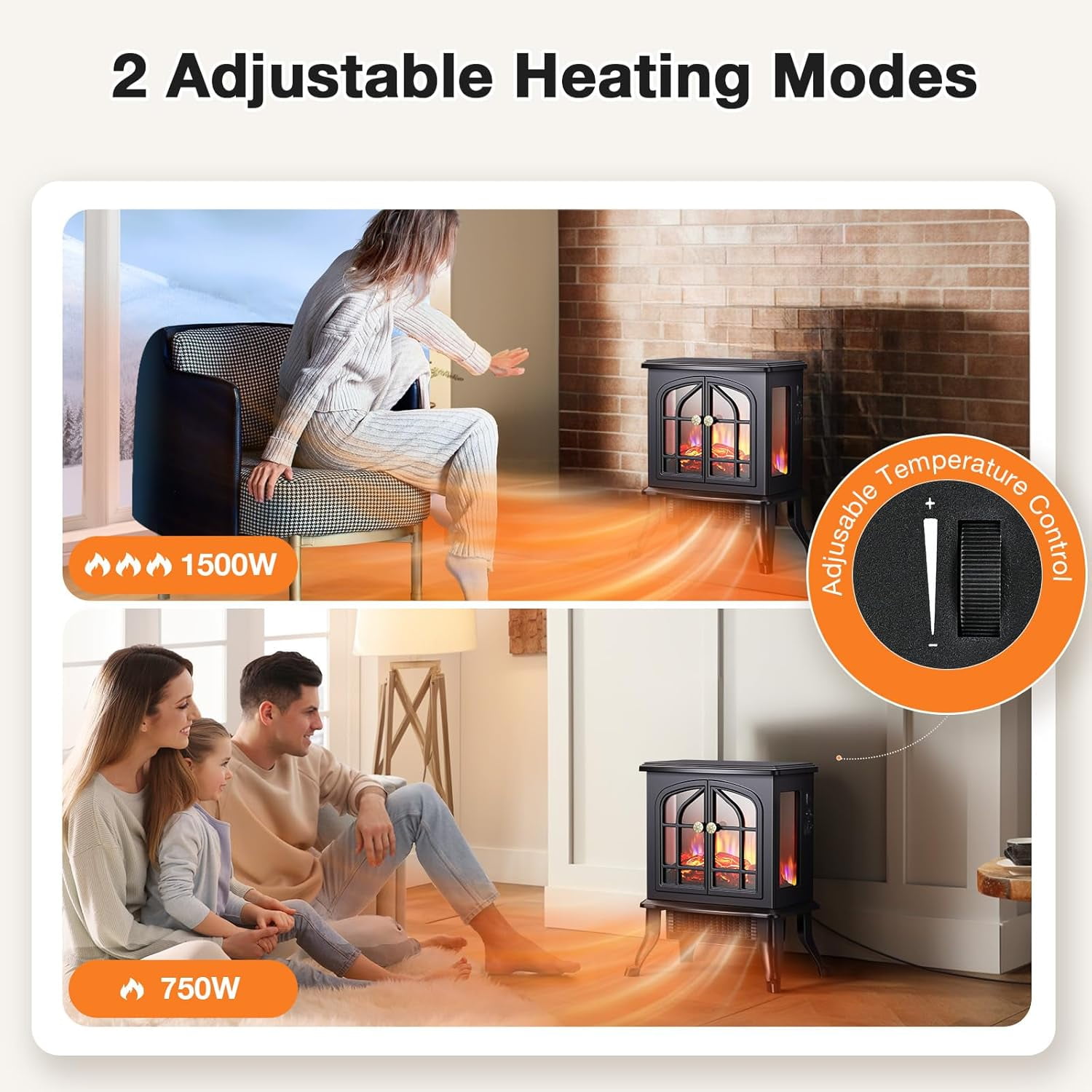 Nordic Hygge 1500-Watt Electric Fireplace Space Heater with 3s Fast Heating, 3D Flame Effect, Overheat Protection