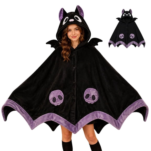 Cute Bat Blanket Hoodie, Halloween Wearable Bats Blanket hoodie, Adult for Halloween Cosplay, Soft Hooded Bat Cape for Women
