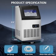 120LBS/24H Commercial Ice Maker Machine, Freestanding Stainless Steel with Adjustable Ice Thickness & LCD Control,40 Cubes/Cycle,Self-Cleaning,Quiet Operation for Home,Restaurant,Bar