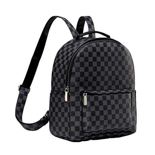Daisy Rose Checkered Backpack bag Luxury PU Vegan Leather Black