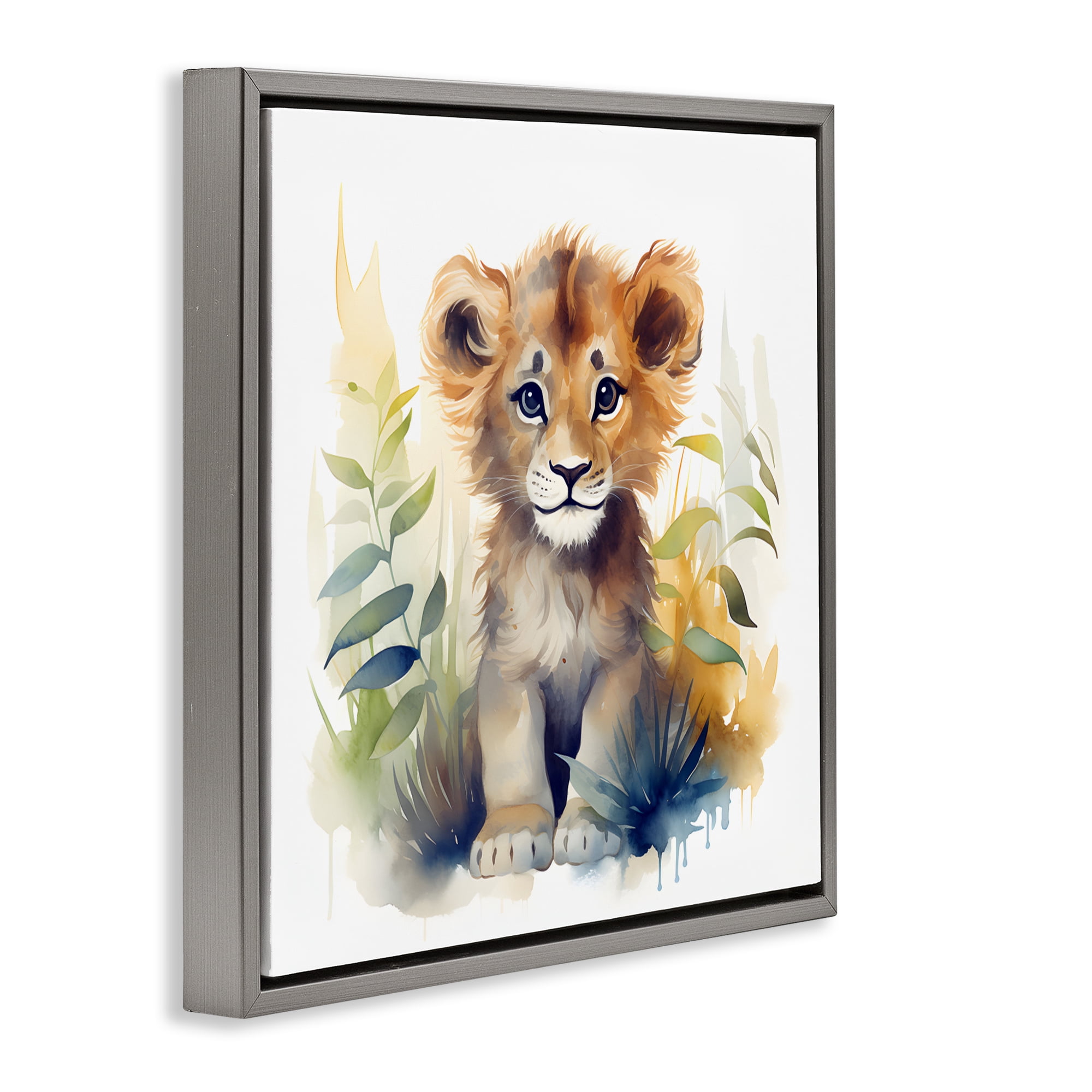 Stupell Industries Crafty Critters Lion Gray Framed Floater Canvas Wall Art, design by Steve Hunziker