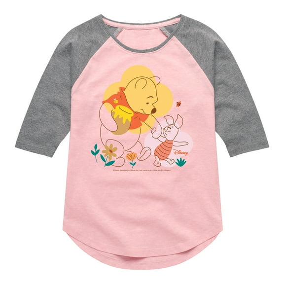 Winnie the Pooh - Piglet and Pooh Go On a Journey - Toddler And Youth Girls Raglan Graphic T-Shirt