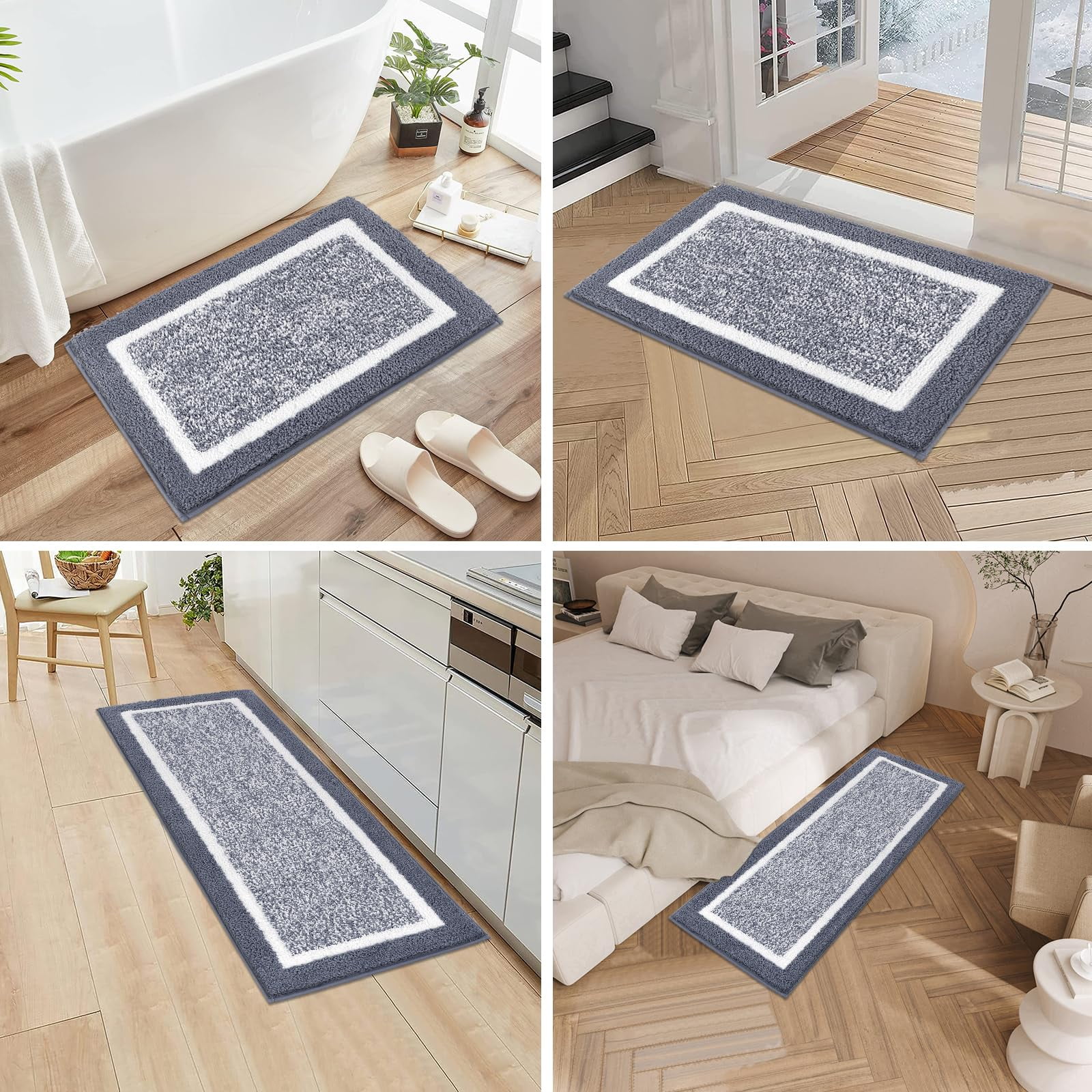 Findosom 3pcs Bathroom Rugs Set with U-Shaped Mat, Non Slip, Quick Drying, Ultra Soft and Water Absorbent Bath Rug Mat Carpet Machine Washable 18"x26"+18"x48"+U Shape 20"x24" Dark Gray