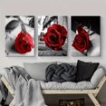 thumbnail image 4 of 3 Pieces Frameless Canvas Painting Wrapped Canvas, Printed on Canvas-Red Rose Black and White Flower Design Wrapped Canvas Living Room Decoration, Bedroom, Hallway, 4 of 9