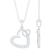 Rosec Jewels Interlock Twin Heart Pendant - Natural Diamond Pendant for Women (0.25 CT), 14K White Gold